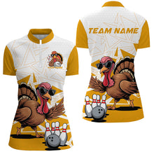 Load image into Gallery viewer, White And Yellow Custom Funny Turkey Ladies Bowling Shirt, Thanksgiving Bowling Team Jersey IPHW7875