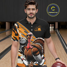 Load image into Gallery viewer, Black And Yellow Camo Custom Funny Turkey Bowling Shirts For Men, Thanksgiving Bowling Tournament IPHW7881