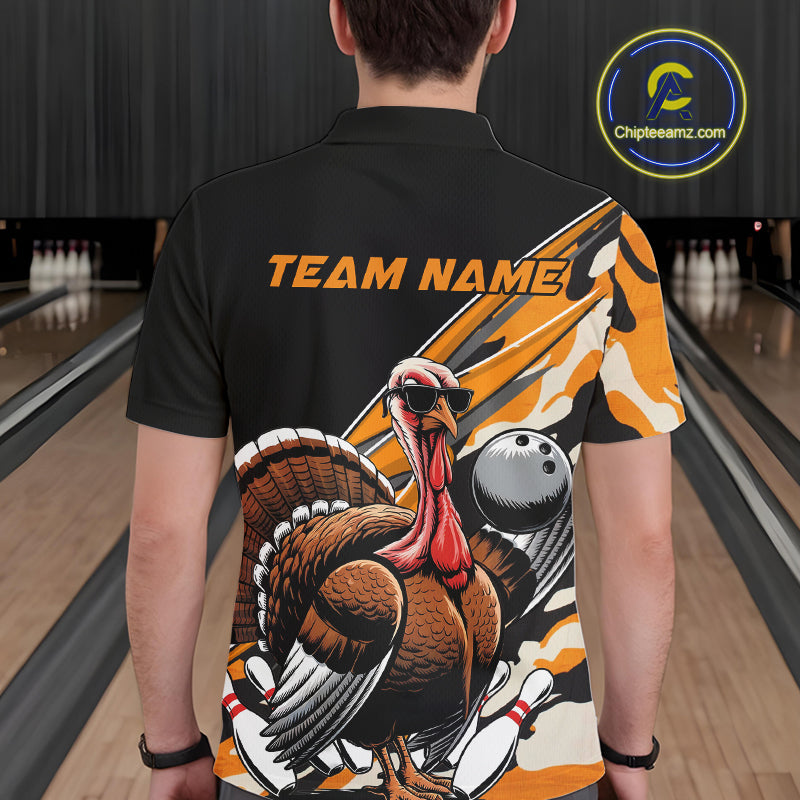 Black And Yellow Camo Custom Funny Turkey Bowling Shirts For Men, Thanksgiving Bowling Tournament IPHW7881