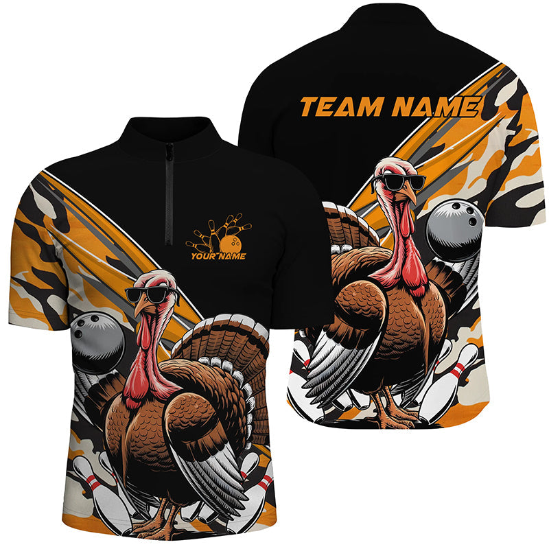 Black And Yellow Camo Custom Funny Turkey Bowling Shirts For Men, Thanksgiving Bowling Tournament IPHW7881