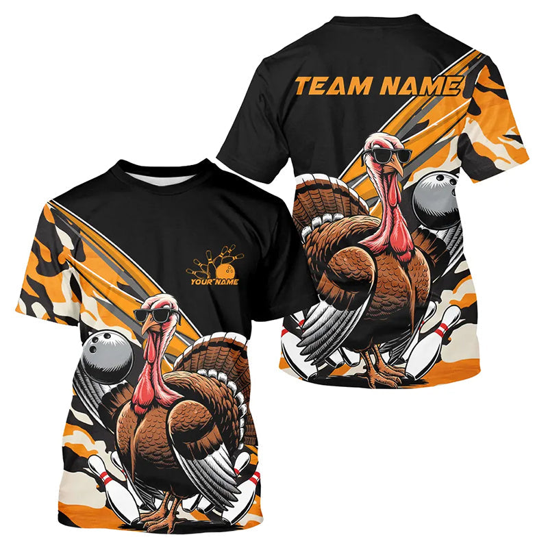 Yellow Camo Custom Funny Turkey Bowling Men T-Shirts, Thanksgiving Bowling Tournament IPHW7881
