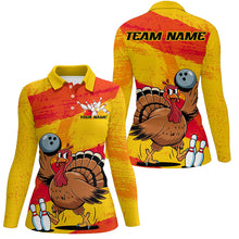 Load image into Gallery viewer, Orange And Yellow Custom Funny Turkey Ladies Bowling Shirts, Thanksgiving Bowling Outfits IPHW7883