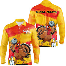 Load image into Gallery viewer, Orange And Yellow Custom Funny Turkey Bowling Shirts For Men, Thanksgiving Bowling Team Outfits IPHW7883