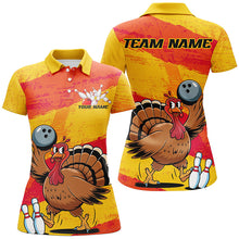 Load image into Gallery viewer, Orange And Yellow Custom Funny Turkey Ladies Bowling Shirts, Thanksgiving Bowling Outfits IPHW7883