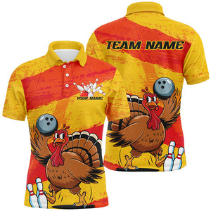 Orange And Yellow Custom Funny Turkey Bowling Shirts For Men, Thanksgiving Bowling Team Outfits IPHW7883