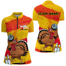 Load image into Gallery viewer, Orange And Yellow Custom Funny Turkey Ladies Bowling Shirts, Thanksgiving Bowling Outfits IPHW7883