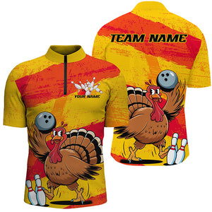 Orange And Yellow Custom Funny Turkey Bowling Shirts For Men, Thanksgiving Bowling Team Outfits IPHW7883