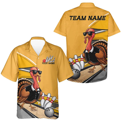 Custom Yellow Funny Turkey Bowling Team Shirts For Men And Women, Thanksgiving Bowler Outfits IPHW7885