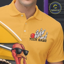 Load image into Gallery viewer, Custom Yellow Funny Turkey Bowling Team Shirts For Men, Thanksgiving Bowler Outfits IPHW7885
