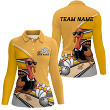 Load image into Gallery viewer, Custom Yellow Funny Turkey Bowling Team Shirts For Women, Thanksgiving Bowler Outfits IPHW7885