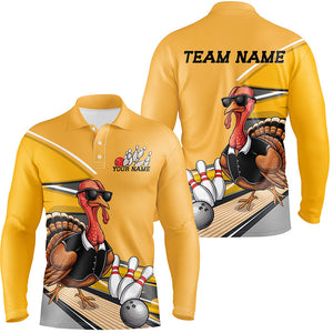 Custom Yellow Funny Turkey Bowling Team Shirts For Men, Thanksgiving Bowler Outfits IPHW7885