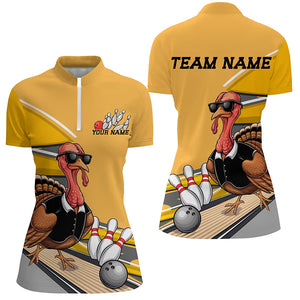 Custom Yellow Funny Turkey Bowling Team Shirts For Women, Thanksgiving Bowler Outfits IPHW7885