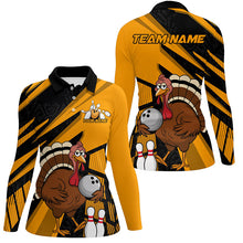 Load image into Gallery viewer, Custom Black And Yellow Turkey Bowling Shirts For Women, Thanksgiving Bowling Team Outfits IPHW7886