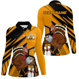 Custom Black And Yellow Turkey Bowling Shirts For Women, Thanksgiving Bowling Team Outfits IPHW7886