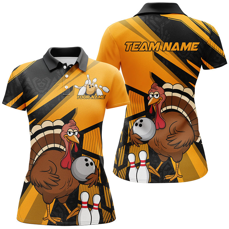 Custom Black And Yellow Turkey Bowling Shirts For Women, Thanksgiving Bowling Team Outfits IPHW7886