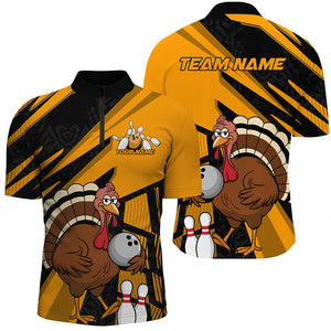 Custom Black And Yellow Turkey Bowling Shirts For Men, Thanksgiving Bowling Team Outfits IPHW7886