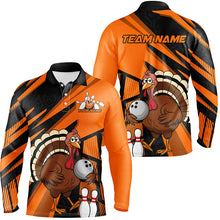 Load image into Gallery viewer, Custom Black And Orange Turkey Bowling Shirts For Men, Thanksgiving Bowling Team Outfits IPHW7887