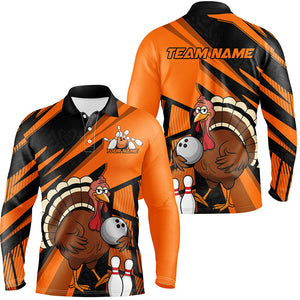 Custom Black And Orange Turkey Bowling Shirts For Men, Thanksgiving Bowling Team Outfits IPHW7887