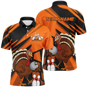 Custom Black And Orange Turkey Bowling Shirts For Men, Thanksgiving Bowling Team Outfits IPHW7887