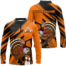 Load image into Gallery viewer, Custom Black And Orange Turkey Bowling Shirts For Men, Thanksgiving Bowling Team Outfits IPHW7887