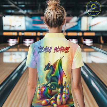 Custom Colorful Rainbow Colors Dragon Bowling Team Shirts, Dragon Bowling League Shirt IPHW10233