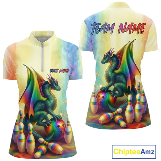 Custom Colorful Rainbow Colors Dragon Bowling Shirts, Dragon Bowling League Shirt IPHW10233