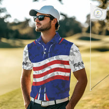 Load image into Gallery viewer, USA flag camo golf outfits funny skull golf polo shirts for Men custom patriotic golf shirts for men NQS11400