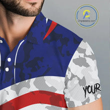 Load image into Gallery viewer, USA flag camo golf outfits funny skull golf polo shirts for Men custom patriotic golf shirts for men NQS11400