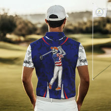 Load image into Gallery viewer, USA flag camo golf outfits funny skull golf polo shirts for Men custom patriotic golf shirts for men NQS11400