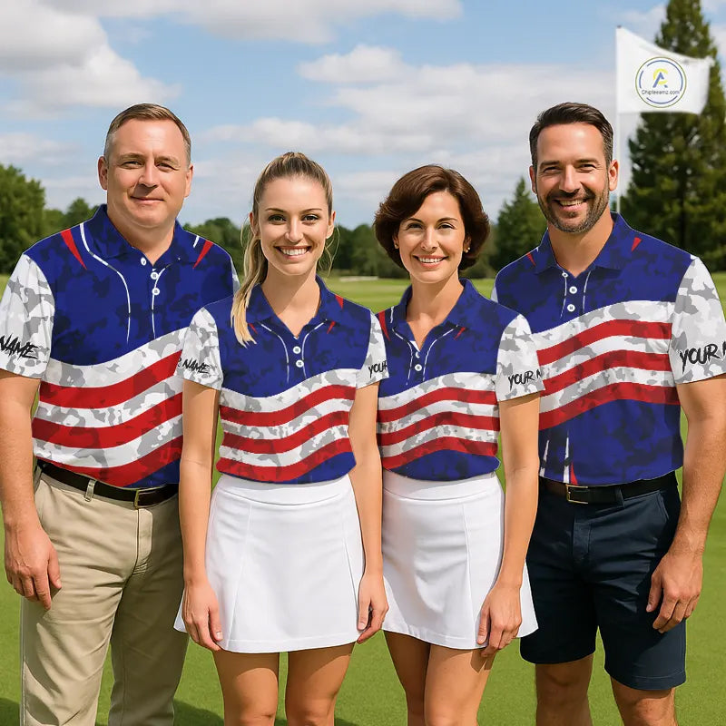 USA flag camo golf outfits funny skull golf polo shirts for Women custom patriotic golf shirts ladies NQS11400