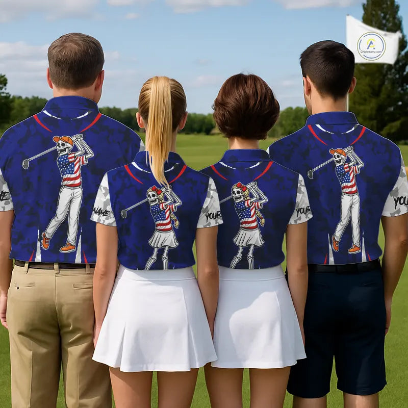 USA flag camo golf outfits funny skull golf polo shirts for Women custom patriotic golf shirts ladies NQS11400
