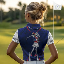 Load image into Gallery viewer, USA flag camo golf outfits funny skull golf polo shirts for Women custom patriotic golf shirts ladies NQS11400