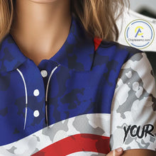 Load image into Gallery viewer, USA flag camo golf outfits funny skull golf polo shirts for Women custom patriotic golf shirts ladies NQS11400
