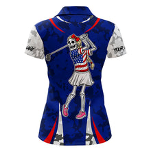 Load image into Gallery viewer, USA flag camo golf outfits funny skull golf polo shirts for Women custom patriotic golf shirts ladies NQS11400