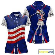 Load image into Gallery viewer, USA flag camo golf outfits funny skull golf polo shirts for Women custom patriotic golf shirts ladies NQS11400