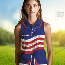 Load image into Gallery viewer, USA flag camo golf outfits funny skull ladies sleeveless golf tops custom patriotic golf shirt ladies NQS11400
