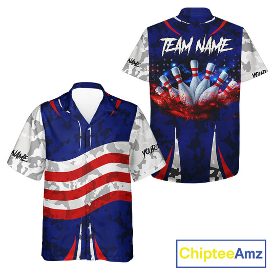 Camo American flag bowling jersey custom Hawaiian bowling shirts, bowling league shirts NQS11401