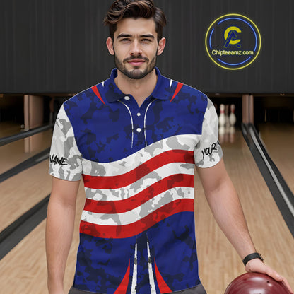Camo American flag bowling jersey custom bowling polo, 1/4 zip shirts for men, bowling league shirts NQS11401