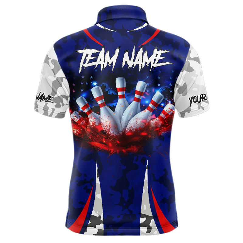 Camo American flag bowling jersey custom bowling polo, 1/4 zip shirts for men, bowling league shirts NQS11401