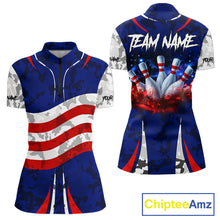 Load image into Gallery viewer, Camo American flag bowling jersey custom Women bowling polo, 1/4 zip shirts, bowling league shirts NQS11401
