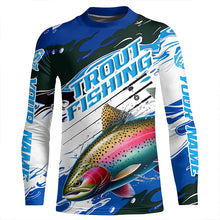 Load image into Gallery viewer, Rainbow Trout Custom Long Sleeve Fishing Shirts, Trout Fly Fishing Jerseys | Blue Camo IPHW6290