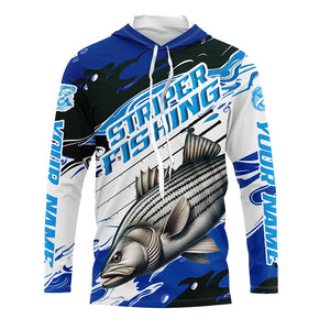 Striped Bass Fishing Custom Long Sleeve Performance Shirts, Striper Fishing Jerseys | Blue Camo IPHW6291