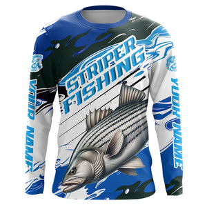 Striped Bass Fishing Custom Long Sleeve Performance Shirts, Striper Fishing Jerseys | Blue Camo IPHW6291