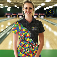 Load image into Gallery viewer, Custom Colorful Autism Awareness Butterfly Ribbon Bowling Women Shirt, Puzzles Jersey IPHW11202