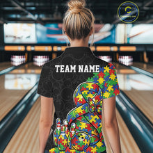 Load image into Gallery viewer, Custom Colorful Autism Awareness Butterfly Ribbon Bowling Women Shirt, Puzzles Jersey IPHW11202