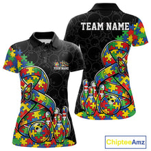 Load image into Gallery viewer, Custom Colorful Autism Awareness Butterfly Ribbon Bowling Women Shirt, Puzzles Jersey IPHW11202