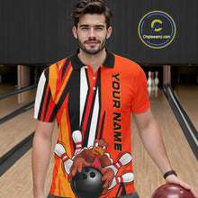 Load image into Gallery viewer, Custom Funny Turkey Bowling Shirts For Men, Orange Thanksgiving Bowling Shirt Team Uniform IPHW7659