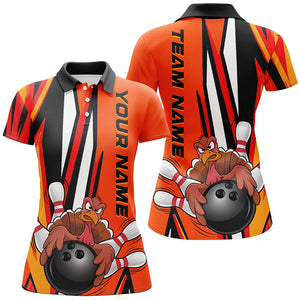 Custom Funny Turkey Ladies Bowling Shirts, Orange Thanksgiving Bowling Shirt Team Uniform IPHW7659