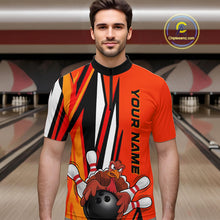 Load image into Gallery viewer, Custom Funny Turkey Bowling Shirts For Men, Orange Thanksgiving Bowling Shirt Team Uniform IPHW7659