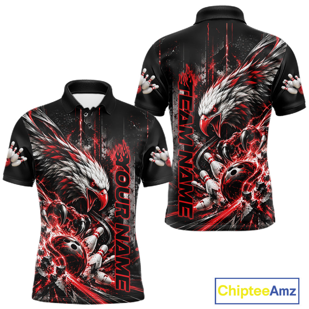Custom Red Grunge Eagle Bowling Men Polo Shirt, Team League Shirt Bowlers Outfit IPHW12430
